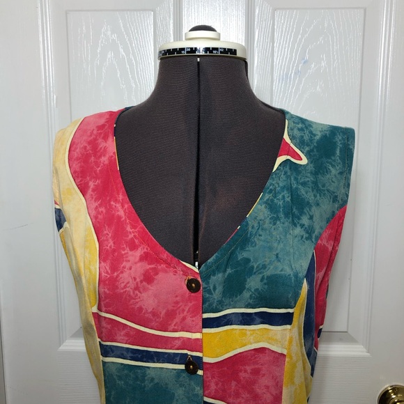 Reggae To Wear Jamaica Water Color Sleeveless Back Tie Button Down Maxi Dress M - Picture 3 of 14
